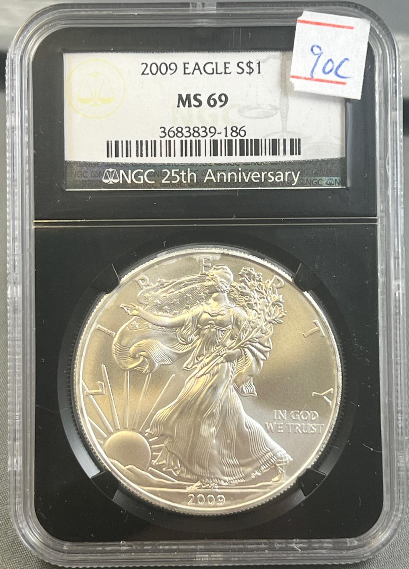 2009 US Silver Eagle Dollar Coin, .999 Fine Silver graded MS69 in NGC Holder (1 of 2)