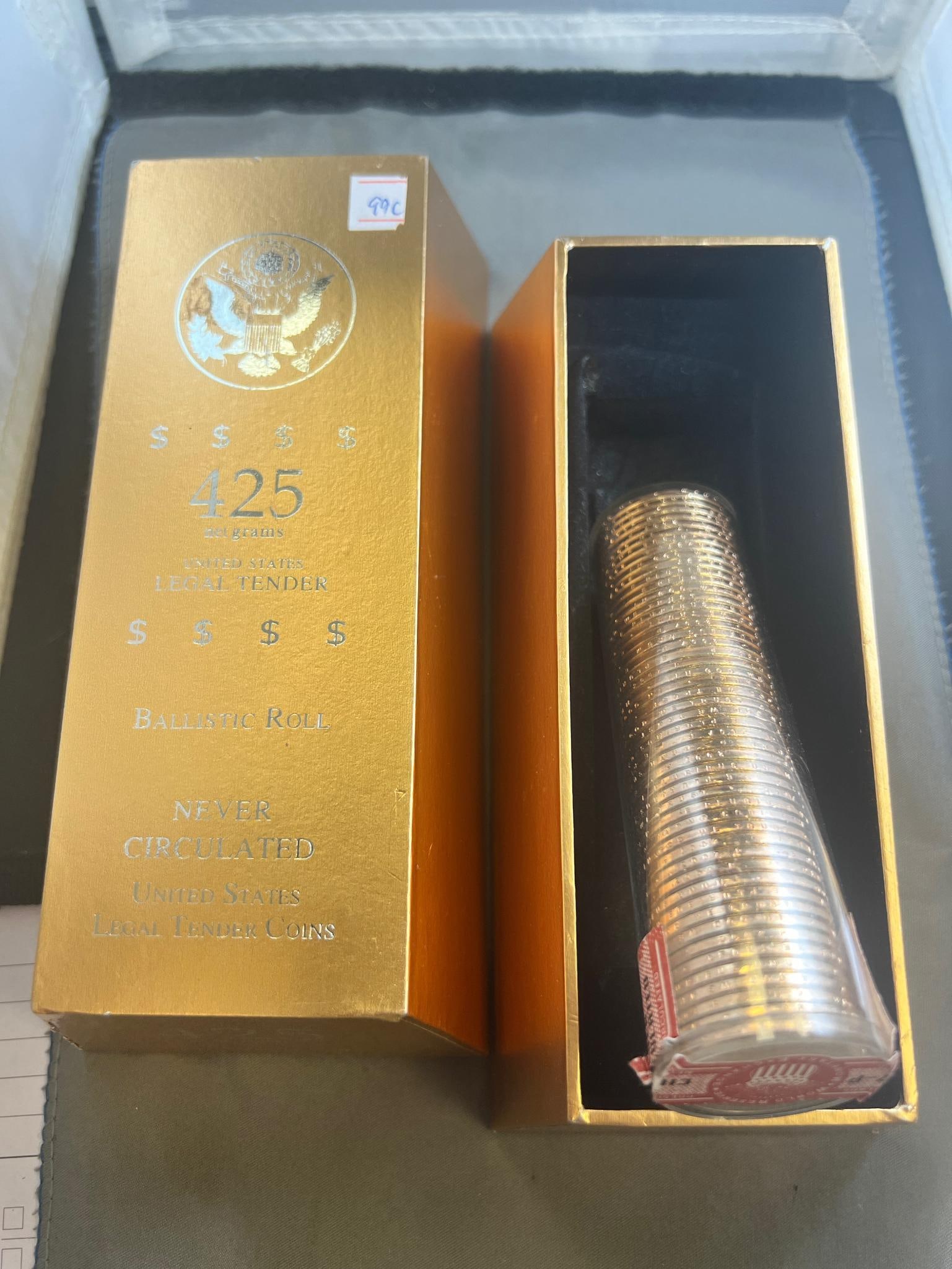 425 Net Grains $50 Roll of Washington Presidential Dollars, the seal has been broken on this roll: THIS ITEM IS ELIGIBLE FOR SHIPPING