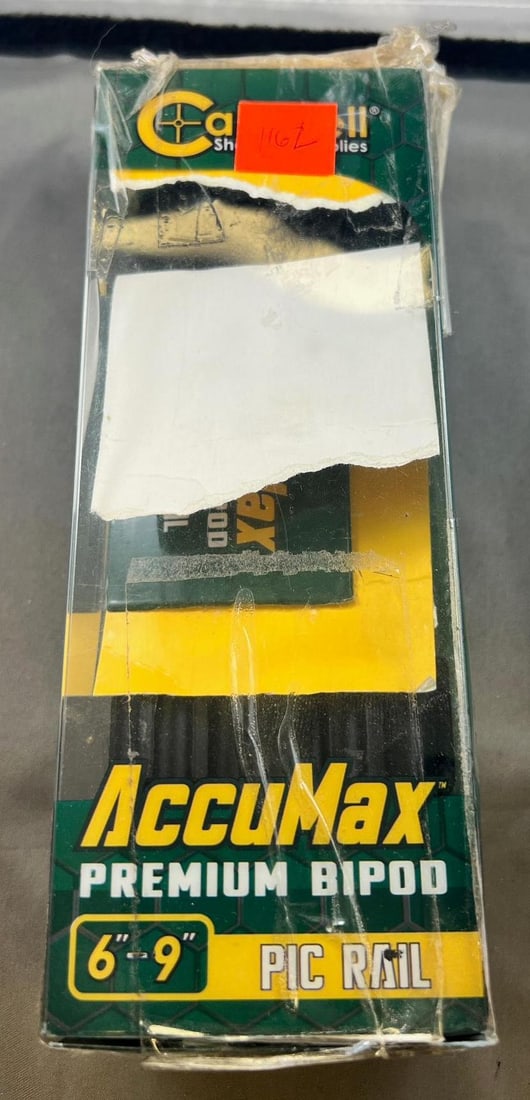 Accumax 6-9 inch premium bipod, unused in original box: THIS ITEM IS ELIGIBLE FOR SHIPPING