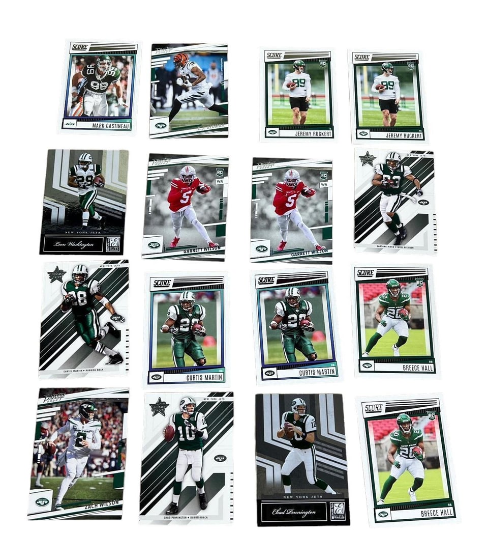 16 New York Jets Football Cards 2004-2023 Two Garret Wilson Rookie Cards, Breece Hall Rookie Cards: THIS ITEM IS ELIGIBLE FOR SHIPPING