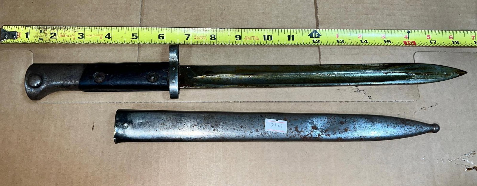 Antique Military Bayonet, approx 18 inches overall length w/ scabbard: THIS ITEM IS ELIGIBLE FOR SHIPPING