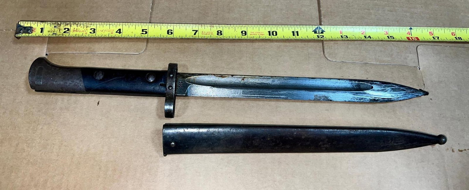 Antique Military Bayonet, approx 16 inches overall length w/ scabbard: THIS ITEM IS ELIGIBLE FOR SHIPPING