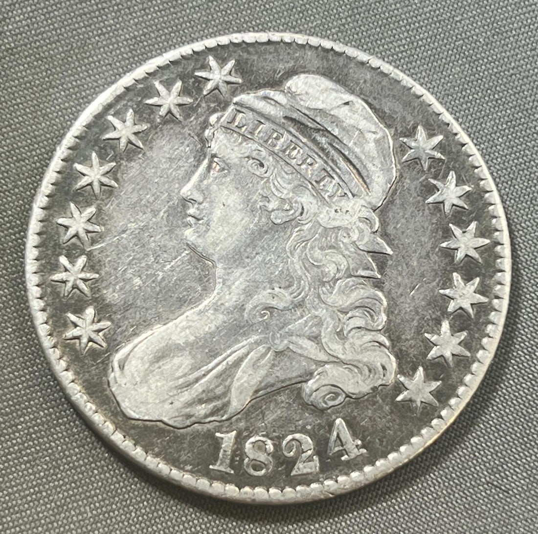 1824 Capped Bust Half Dollar, Full LIBERTY, nice early type coin (1 of 2)