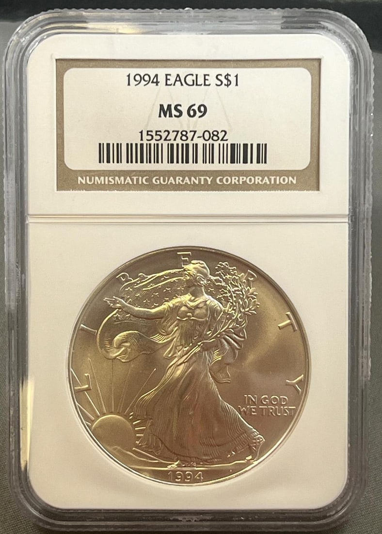 1994 US Silver Eagle Dollar Coin, .999 Fine Silver in MS69 NGC Holder (1 of 2)