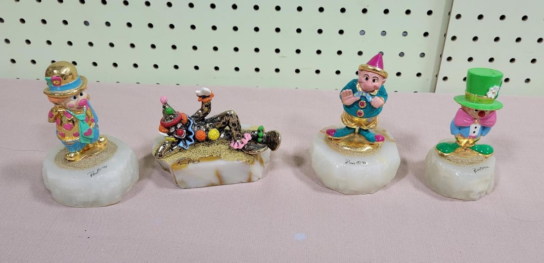 4- Ron Lee Clown Figurines on Marble Bases, all signed (1 of 8)