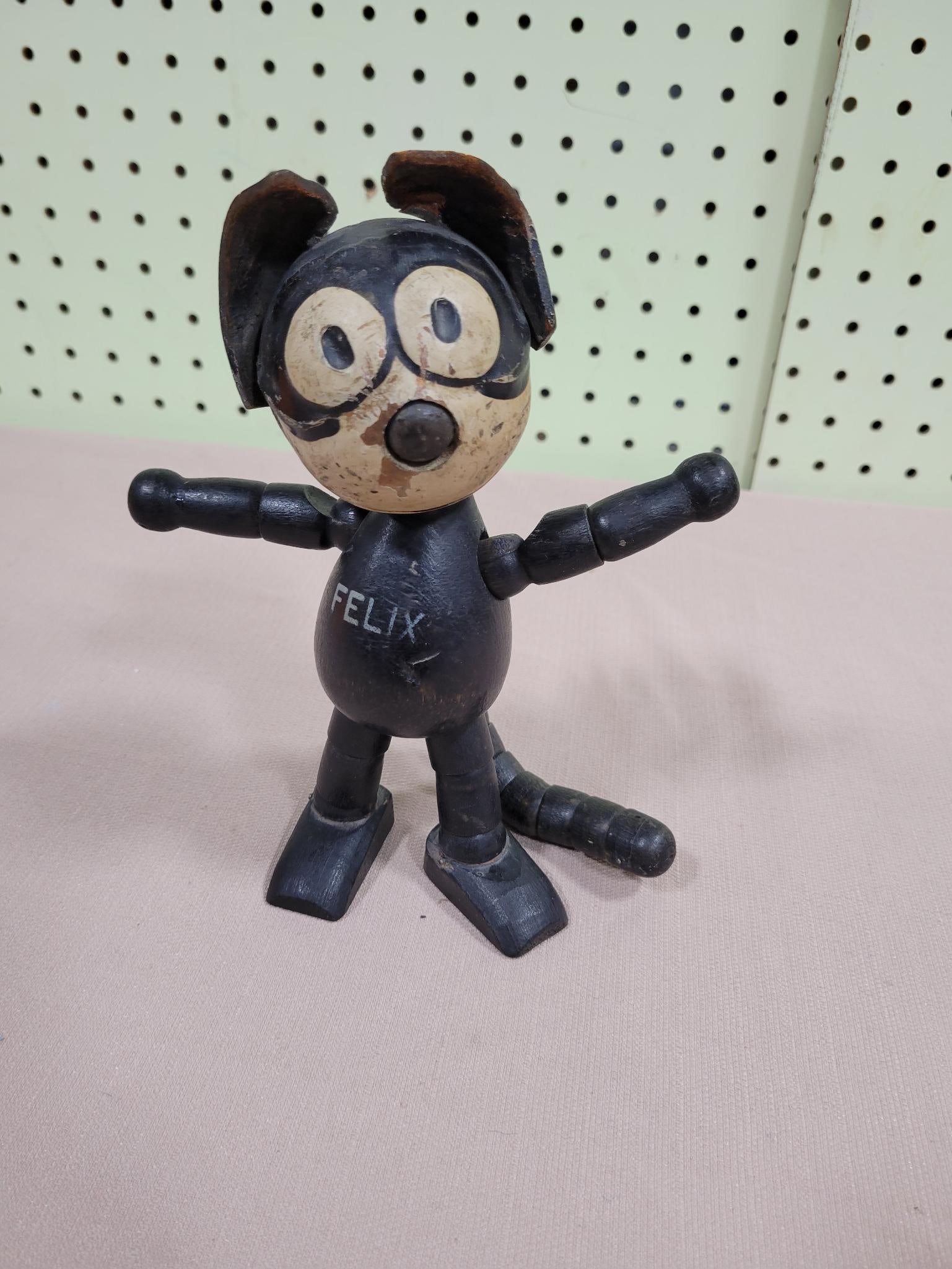 Vintage Felix the Cat Wood Leather Ears Toy 8" Pat. Sullivan 1925 Rare Jointed (1 of 4)