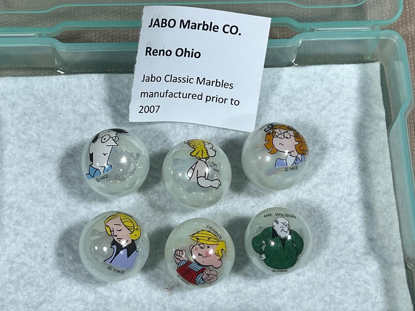 Jabo Classic Marbles produces prior to 2007 Reno OH Lot of 6, 1 in. Family Circus, Dennis the Men...: .