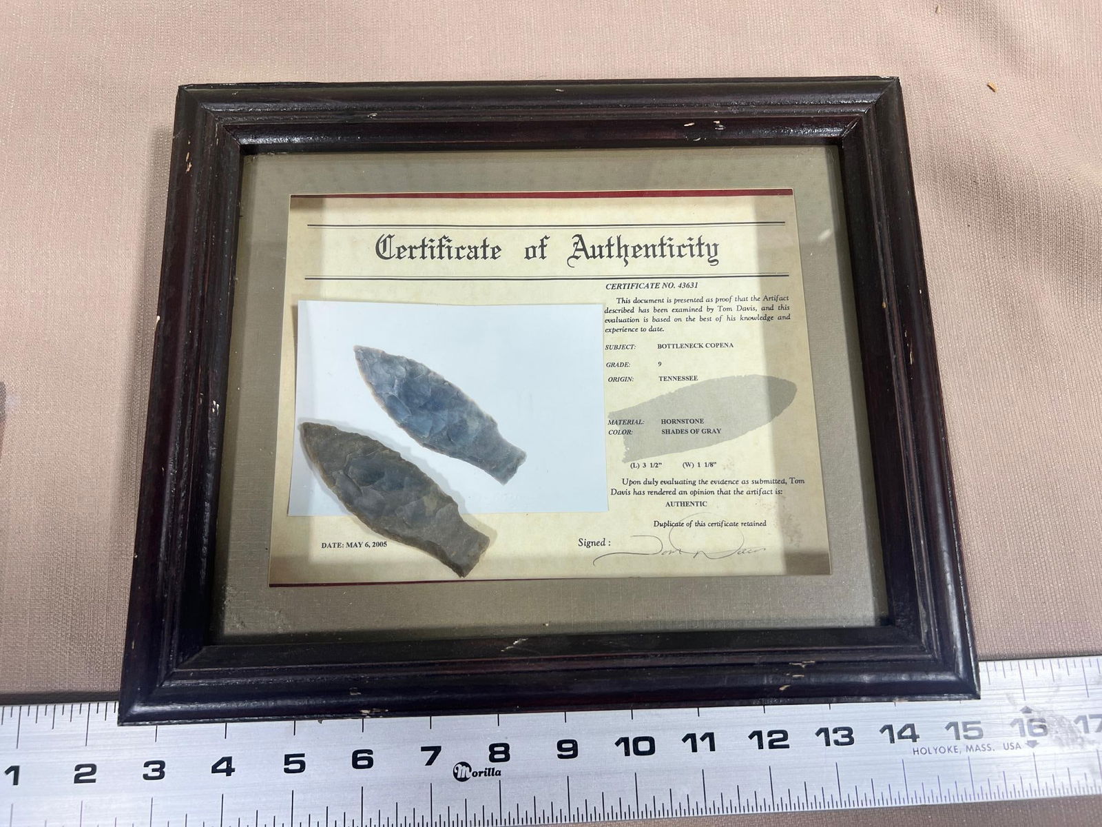 Arrowheads Artifacts Copena w/ Davis COA in frame, great artifact (1 of 4)