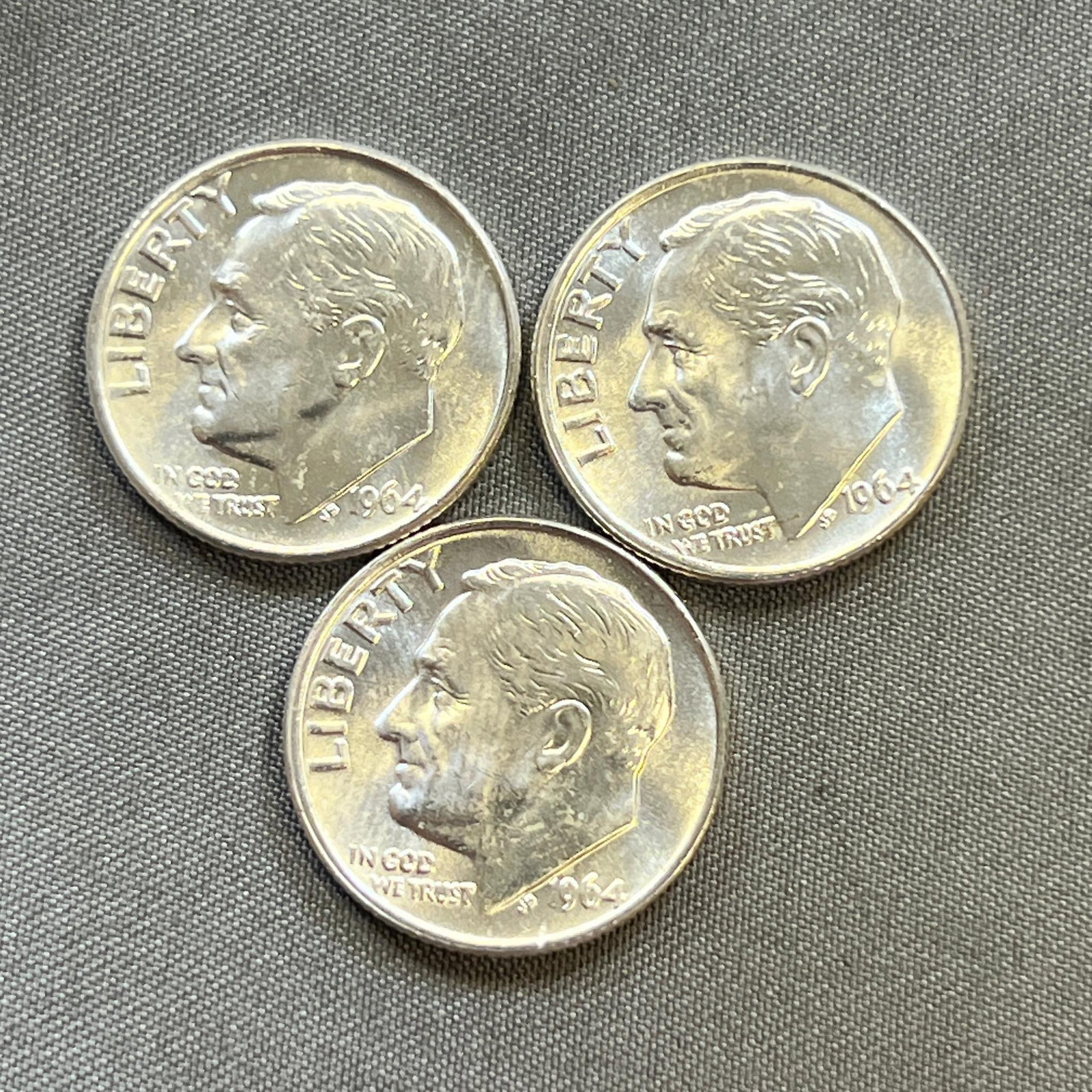 3- BU 1964 Roosevelt Dimes: .