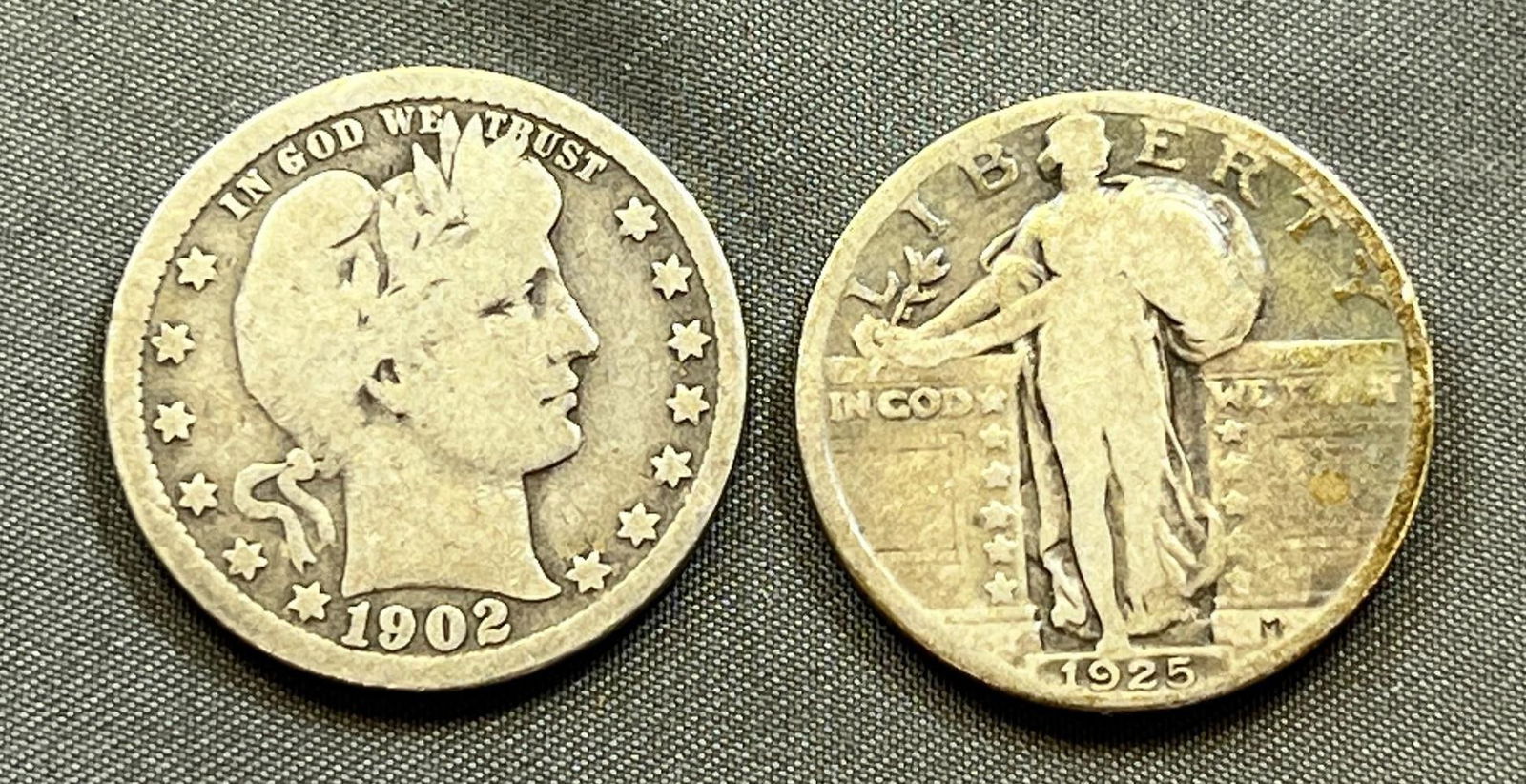1902 Barber Quarter and 1925 Standing Liberty Quarter, both 90% silver (1 of 2)