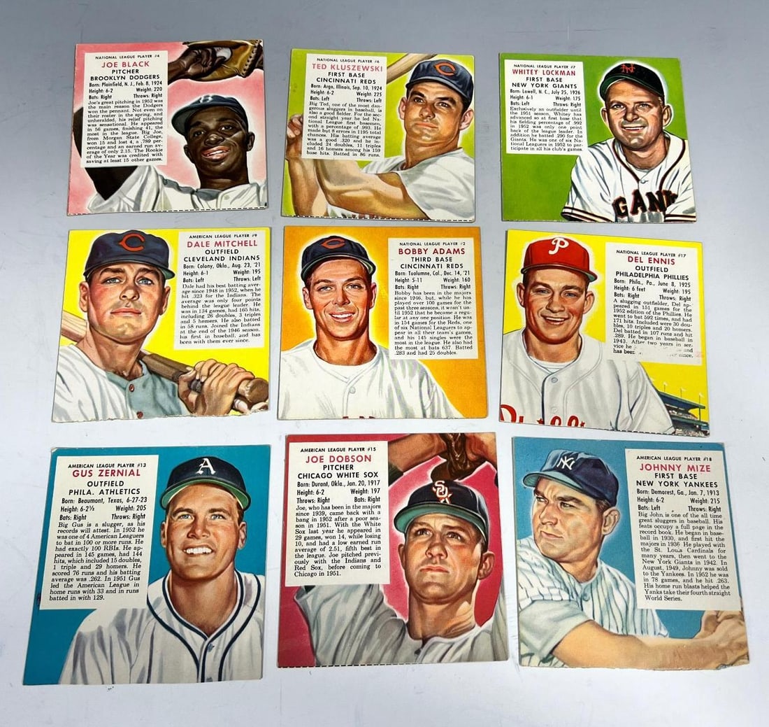 1953 Redman lot of 9 Baseball cards w/ Ted Kluszewski and more (1 of 2)