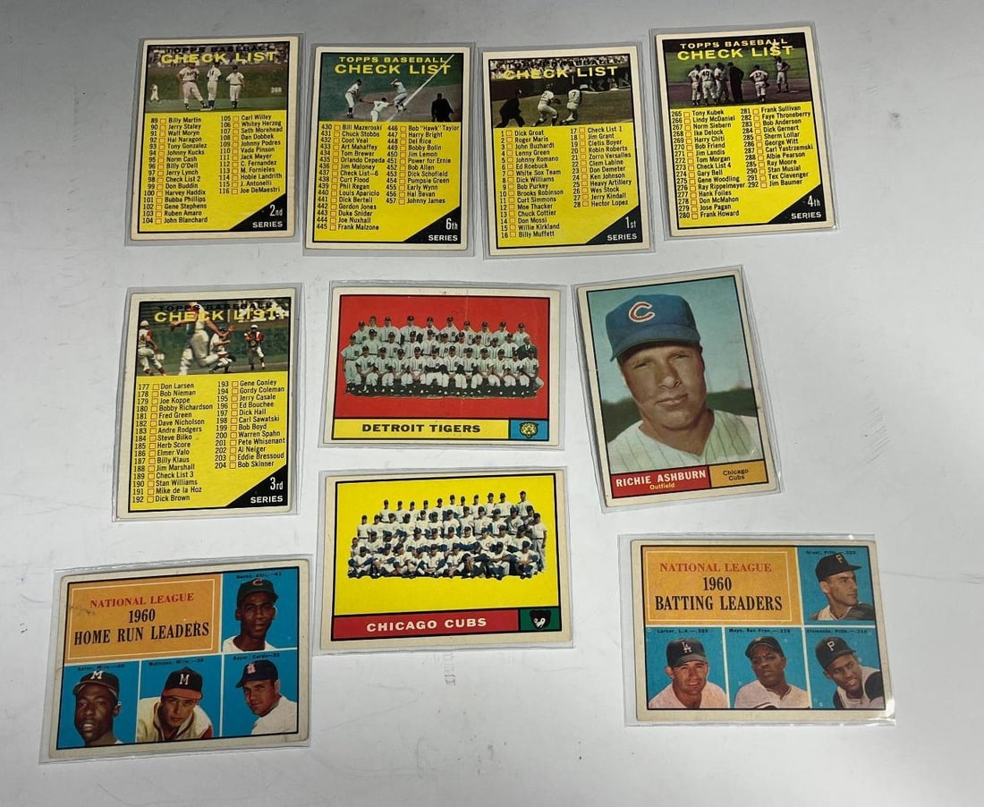 1961 Topps Baseball lot of 10 w/ Checklists, Leaders: Roberto Clemente, Hank Aaron and more (1 of 6)