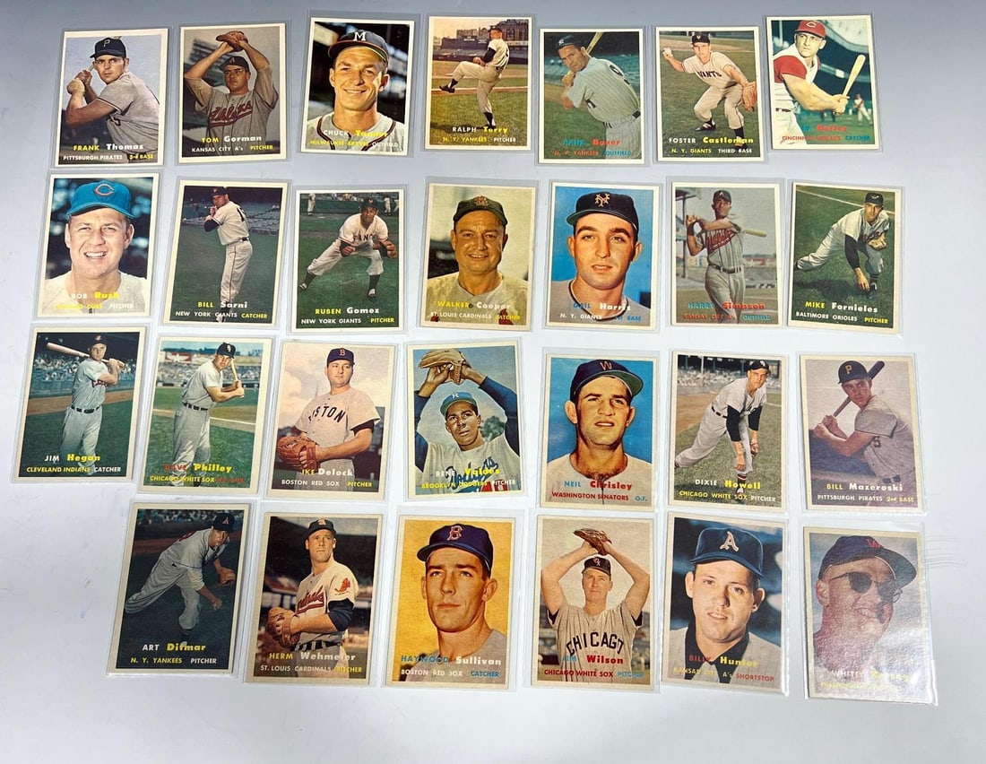 1957 Topps Baseball lot of 27 , see all pics for cards included, set starter lot (1 of 18)