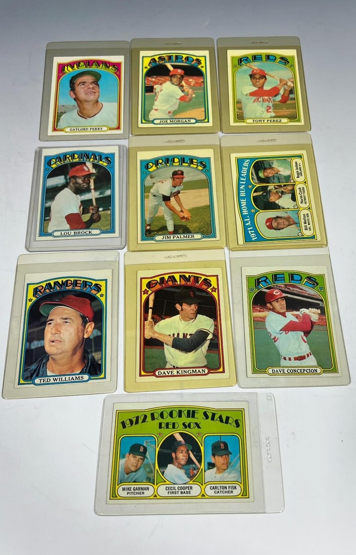 1972 Topps baseball lot of 10 Stars, Carlton Fisk, Ted Williams, Jim Palmer, Lou Brock, and more (1 of 13)