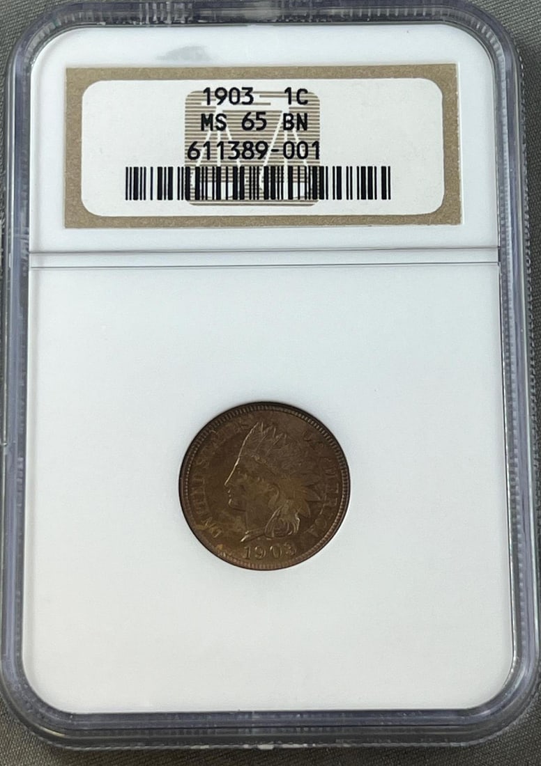 1903 US Indianhead Cent in MS65 BN NGC Holder: Please see all pics for condition, grade, and completeness of albums. Please ask questions if you have them and request additional photos if necessary.