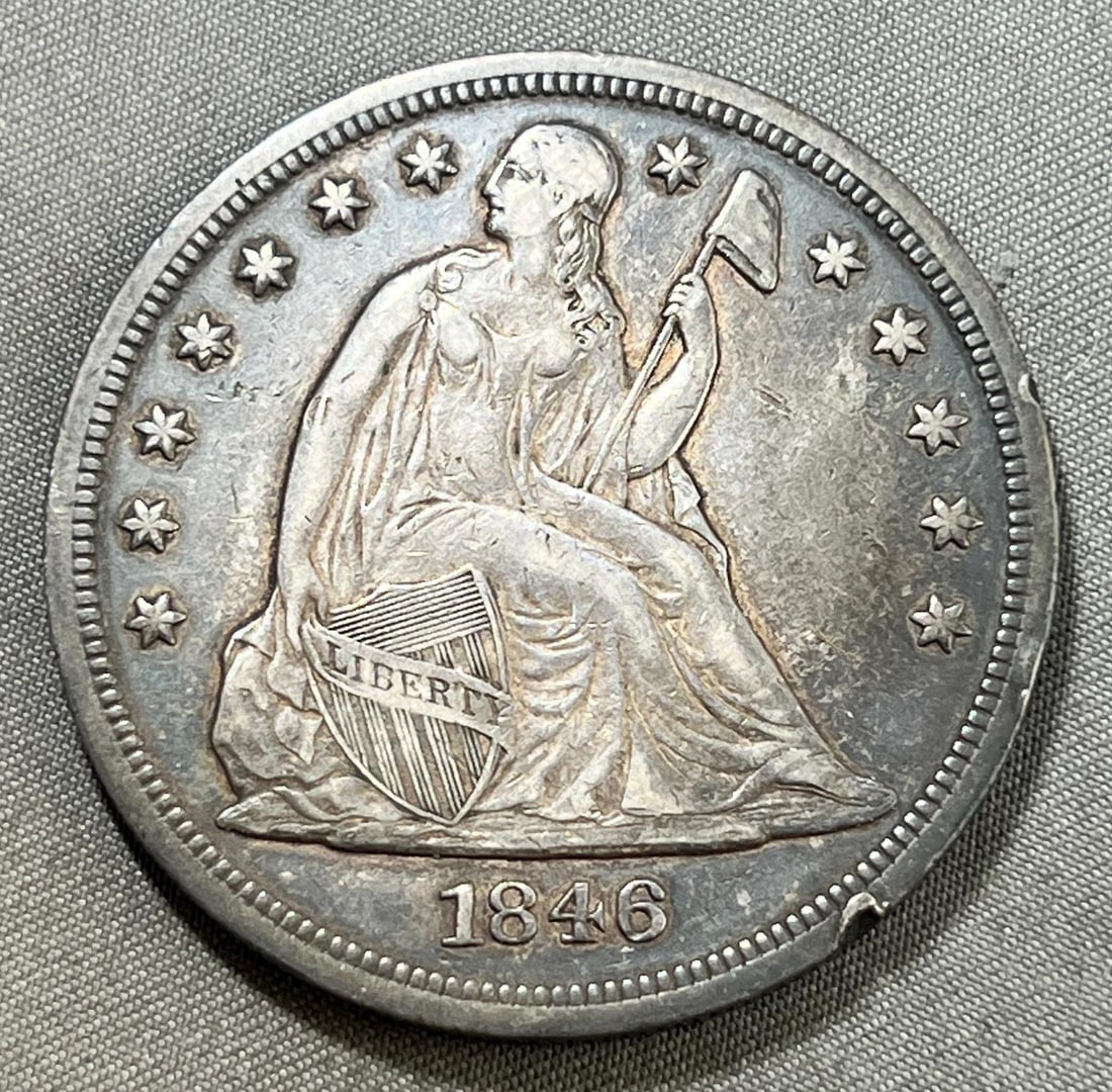 1846 Seated Liberty One Dollar Coin, SCARCE TYPE (1 of 2)