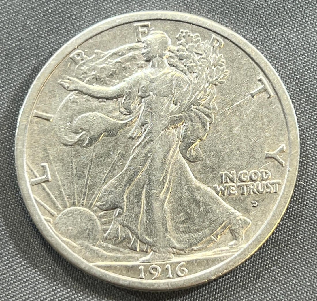 1916-D US Walking Liberty Half Dollar, 90% silver (1 of 2)