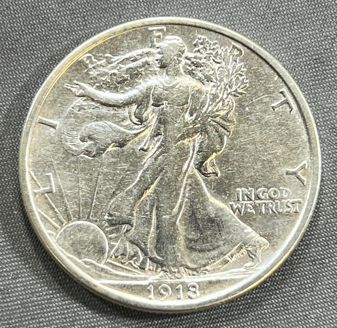 1918-D Reverse US Walking Liberty Half Dollar, 90% Silver (1 of 2)