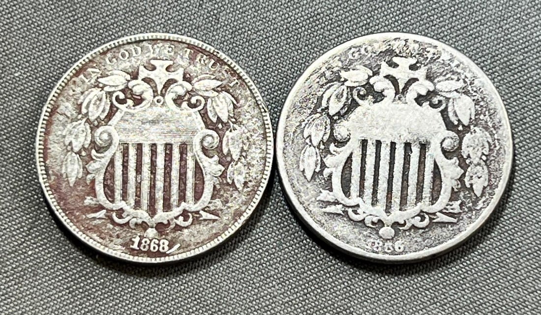 1866 and 1868 Shield Nickels (1 of 2)