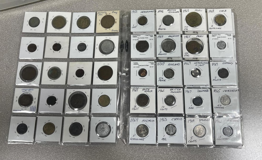 100 asst. Foreign coins in 2 x 2 flips (1 of 6)
