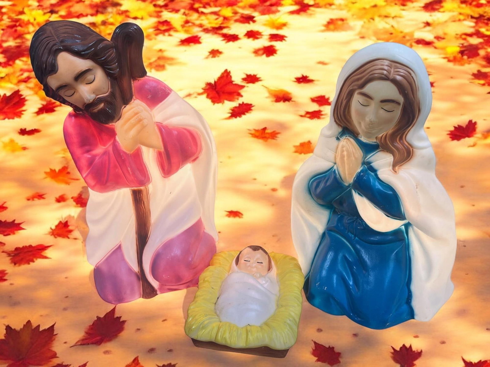 3- Piece Nativity Scene, all w/ working power cords, Mary power cord missing bracket, Joseph is 28" (1 of 10)