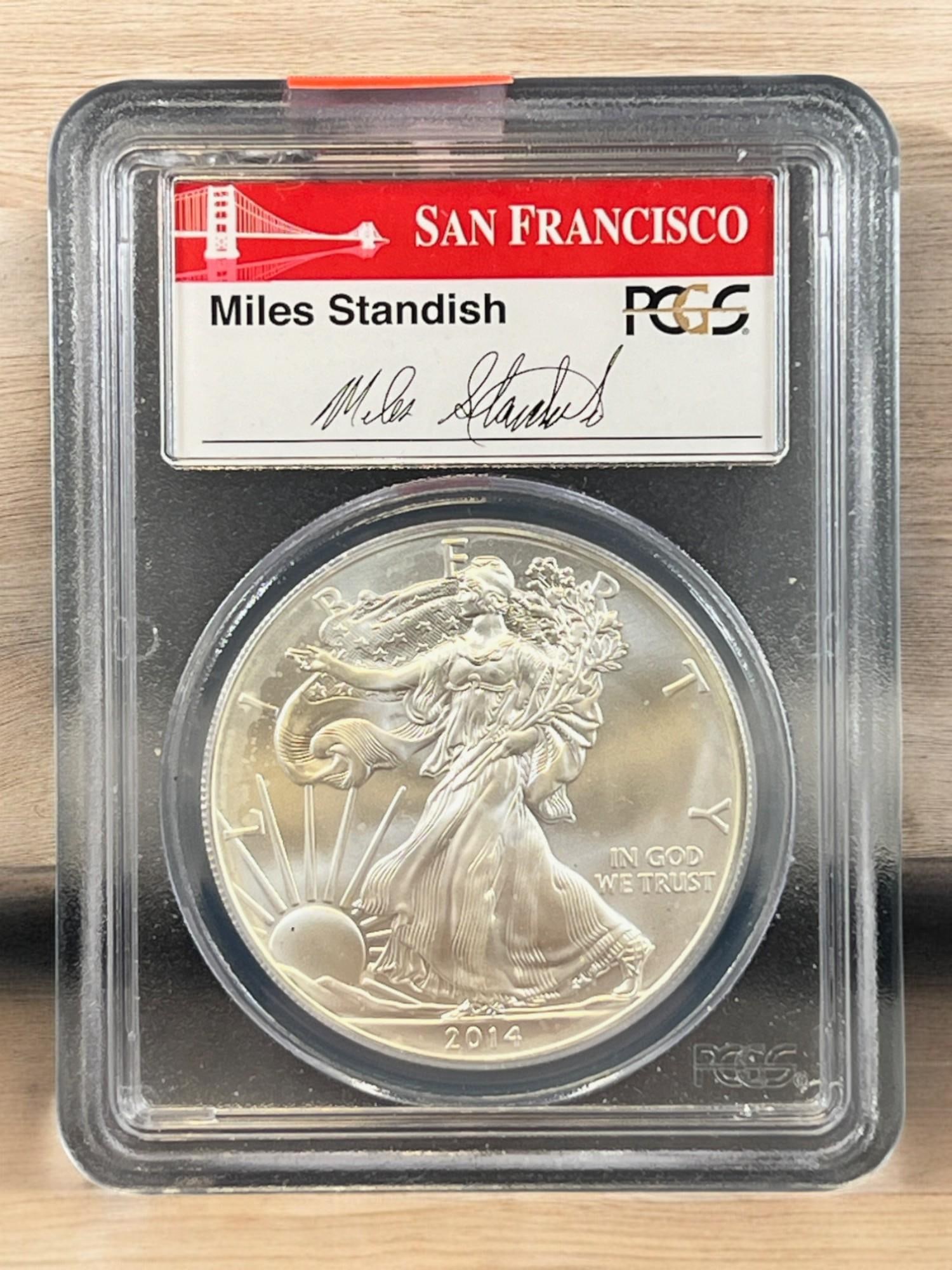 2014-S US Silver Eagle Dollar Coin, .999 Fine Silver in PCGS MS70 Holder (1 of 2)