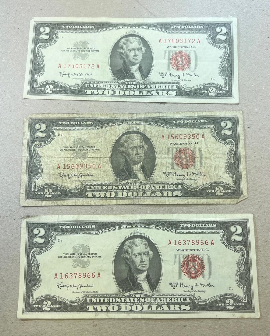 3- 1963A $2.00 Red Seal US Banknotes (1 of 2)