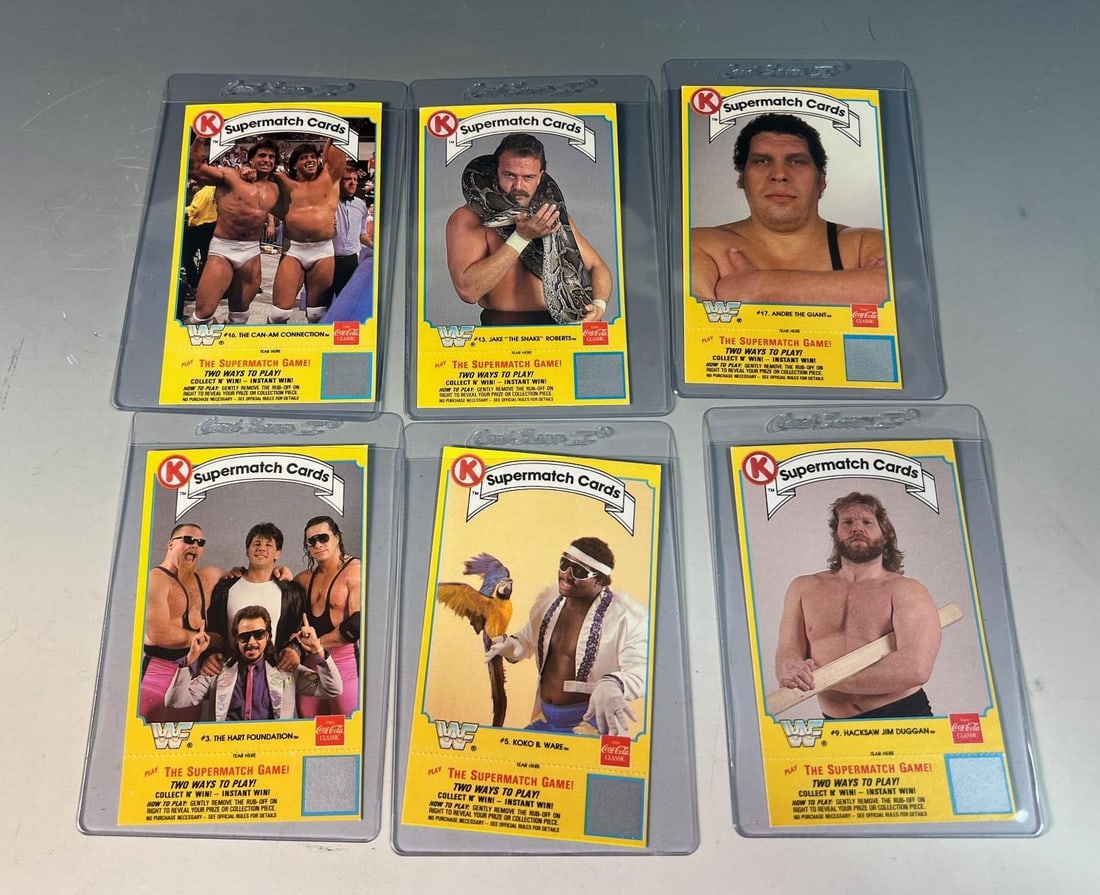 1987 Circle K Supermatch cards lot of 6 Andre the Giant, Jake the Snake+  Unscratched, rare (1 of 2)