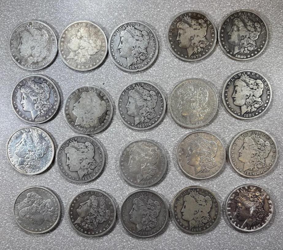 COLLECTION STARTER! 20 MIXED DATE 90% SILVER MORGAN DOLLARS, SEE LIST BELOW, SELLS ALL ONE MONEY! (1 of 14)