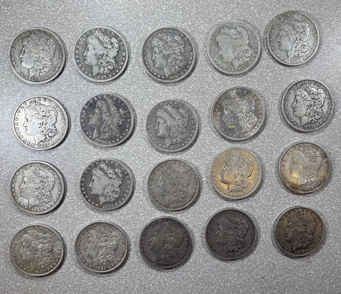 COLLECTION STARTER! 20 MIXED DATE 90% SILVER MORGAN DOLLARS, SEE LIST BELOW, SELLS ALL ONE MONEY! (1 of 14)