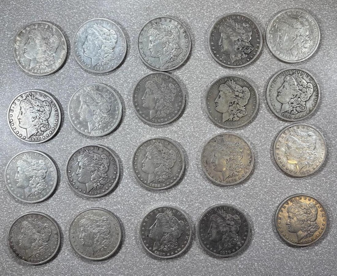 COLLECTION STARTER! 20 MIXED DATE 90% SILVER MORGAN DOLLARS, SEE LIST BELOW, SELLS ALL ONE MONEY! (1 of 14)