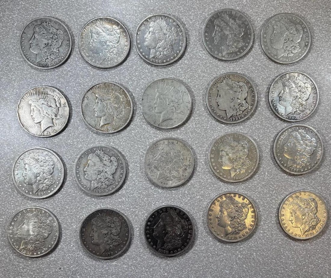 COLLECTION STARTER! 20 MIXED DATE 90% SILVER DOLLARS, SEE LIST BELOW, SELLS ALL ONE MONEY! (1 of 14)