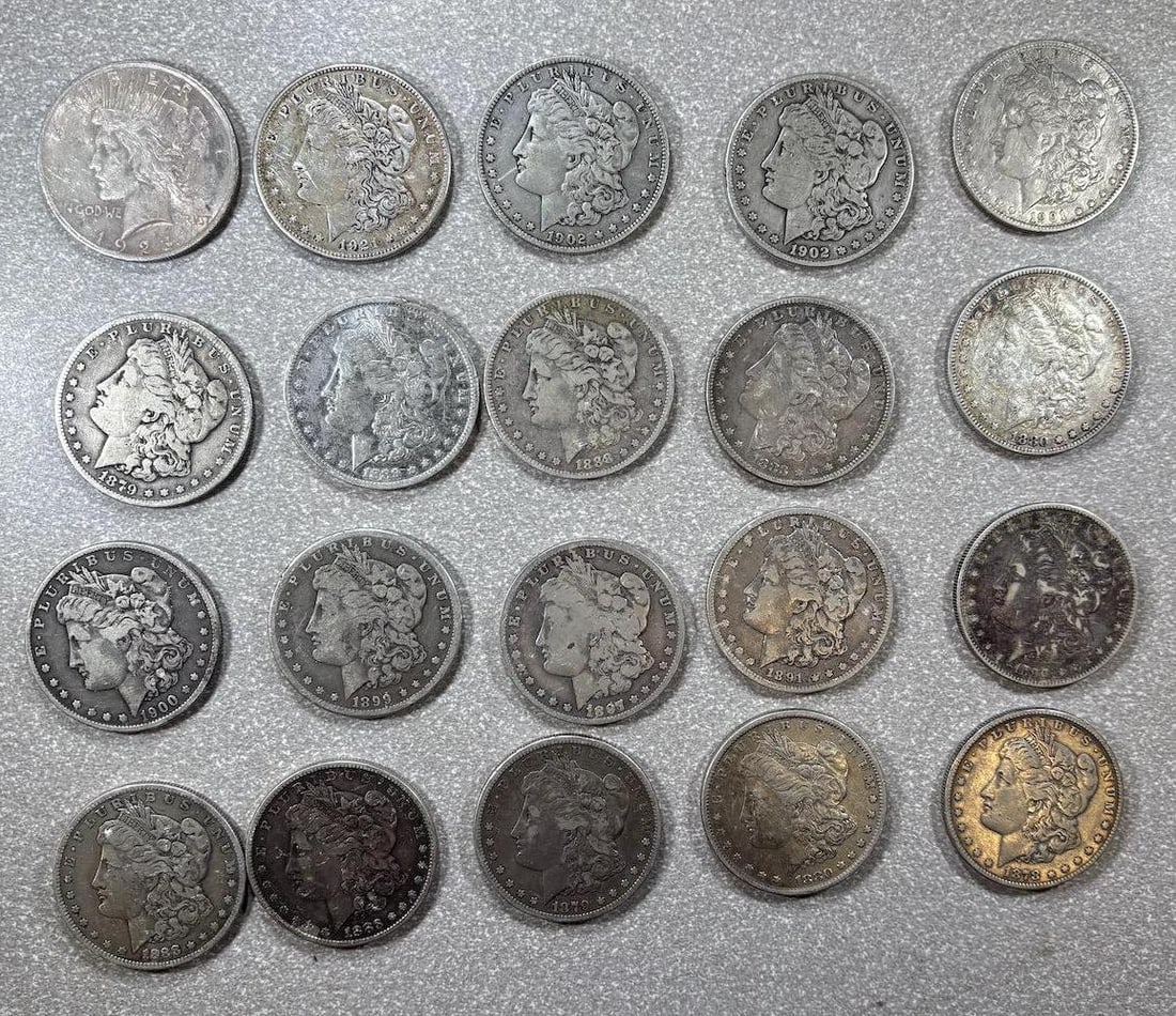 COLLECTION STARTER! 20 MIXED DATE 90% SILVER DOLLARS, SEE LIST BELOW, SELLS ALL ONE MONEY! (1 of 14)