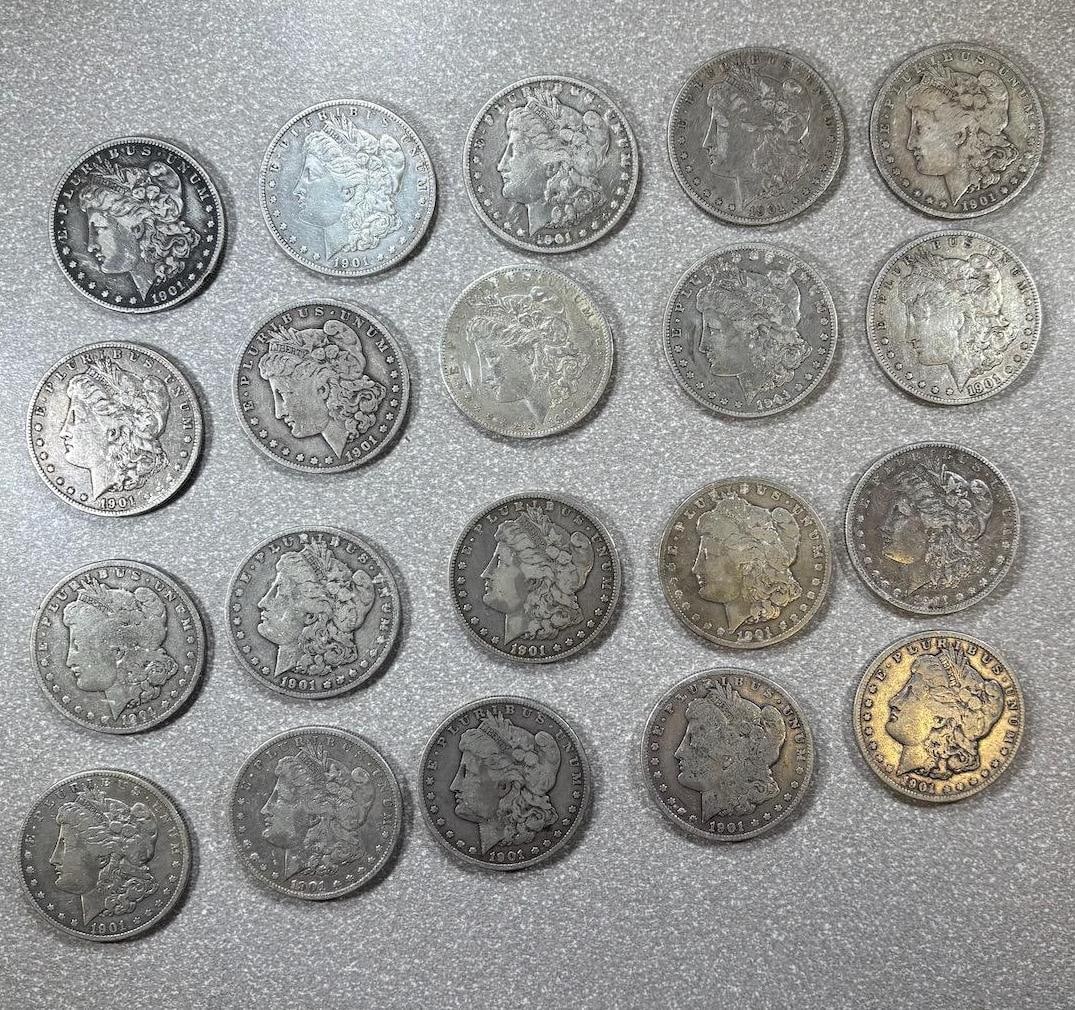 SILVER STACKER ALERT! 20 1901-O 90% SILVER MORGAN DOLLARS, SELLS ALL ONE MONEY! (1 of 10)