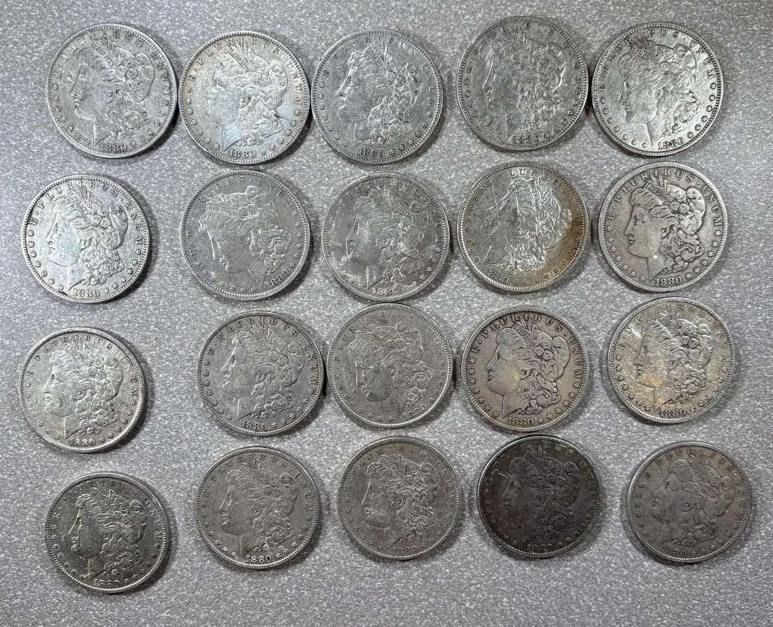 SILVER STACKER ALERT! 20 1880 90% SILVER MORGAN DOLLARS, SELLS ALL ONE MONEY! (1 of 10)