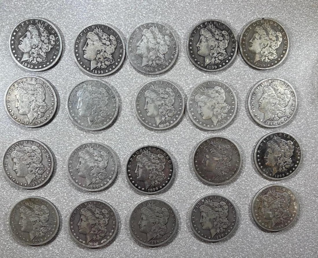 SILVER STACKER ALERT! 20 1899-O 90% SILVER MORGAN DOLLARS, SELLS ALL ONE MONEY! (1 of 10)