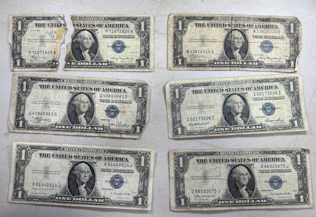 6- 1935 Silver Certificates, 1935 Various Series: PLEASE NOTE, we only accept credit cards up to $1500, any invoice over that will need to make an alternate payment arrangement. If you request shipping,