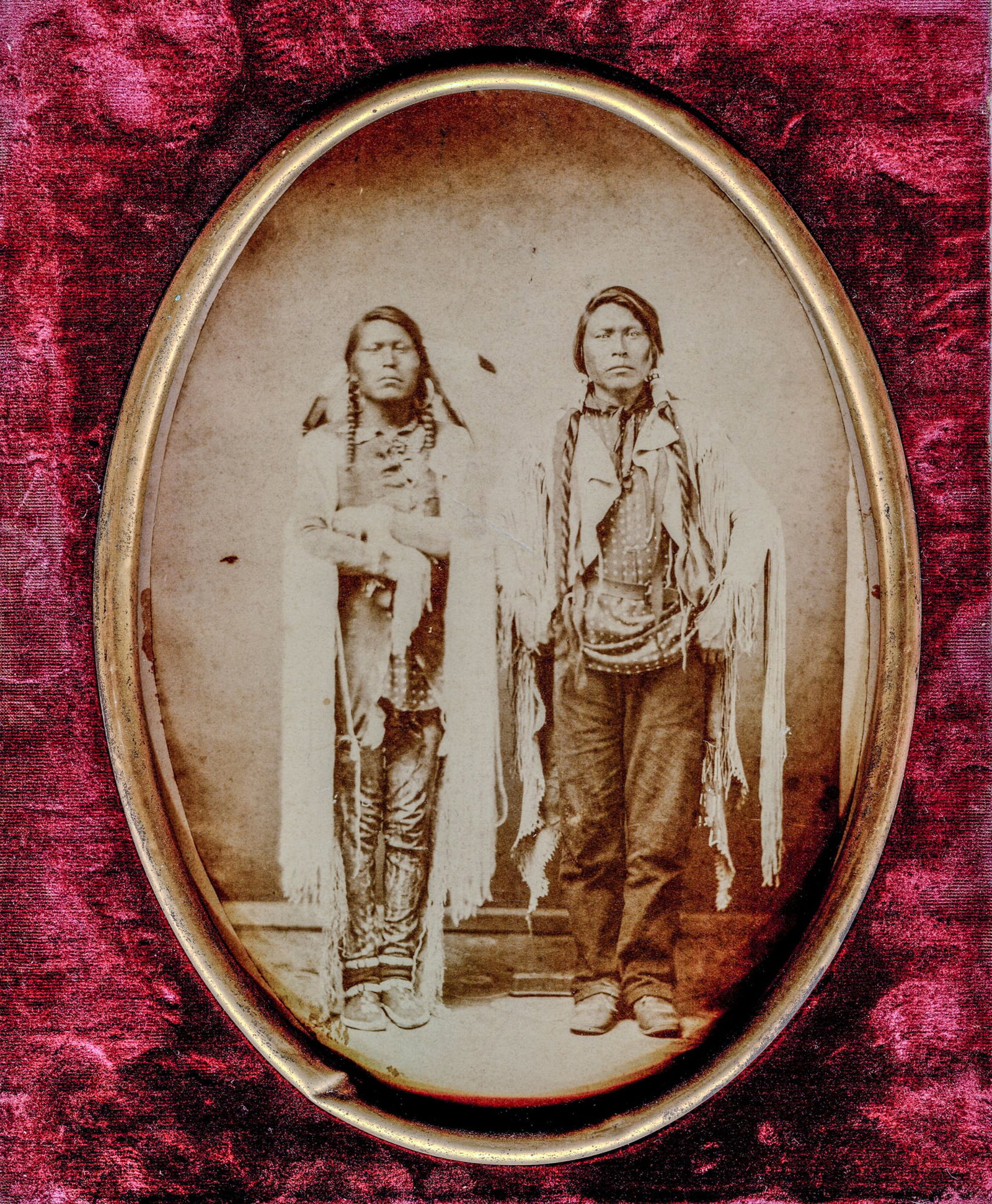 Albumen Print of Native Americans from Oklahoma, 1860: A framed albumen print capturing a poignant glimpse of Native American life in Oklahoma, circa 1860. This historically significant photograph offers a window into the cultural heritage and traditions