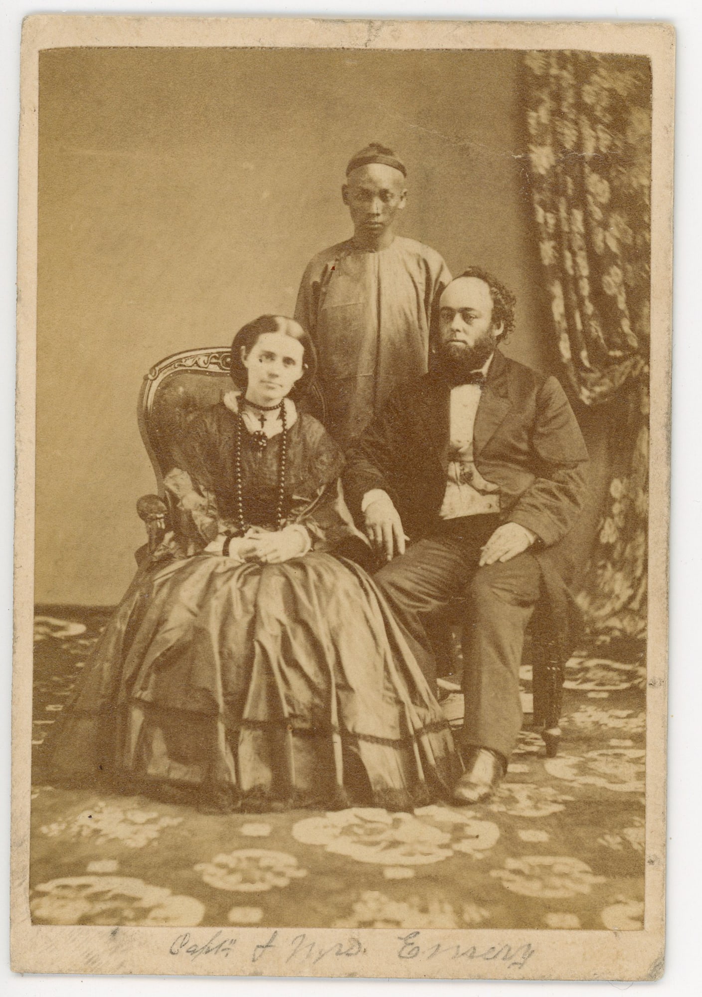 CDV of Capt and Mrs Emery and their Chinese Man Servant: A captivating CDV capturing a snapshot of Victorian-era life: Captain and Mrs. Emery accompanied by their Chinese man servant. This CDV offers a window into the complexities of class and culture durin