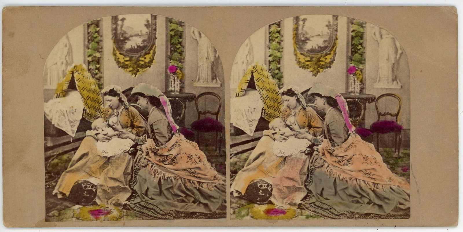 Stereocard of a Woman Breast Feeding, "The Morning Call" (1 of 2)