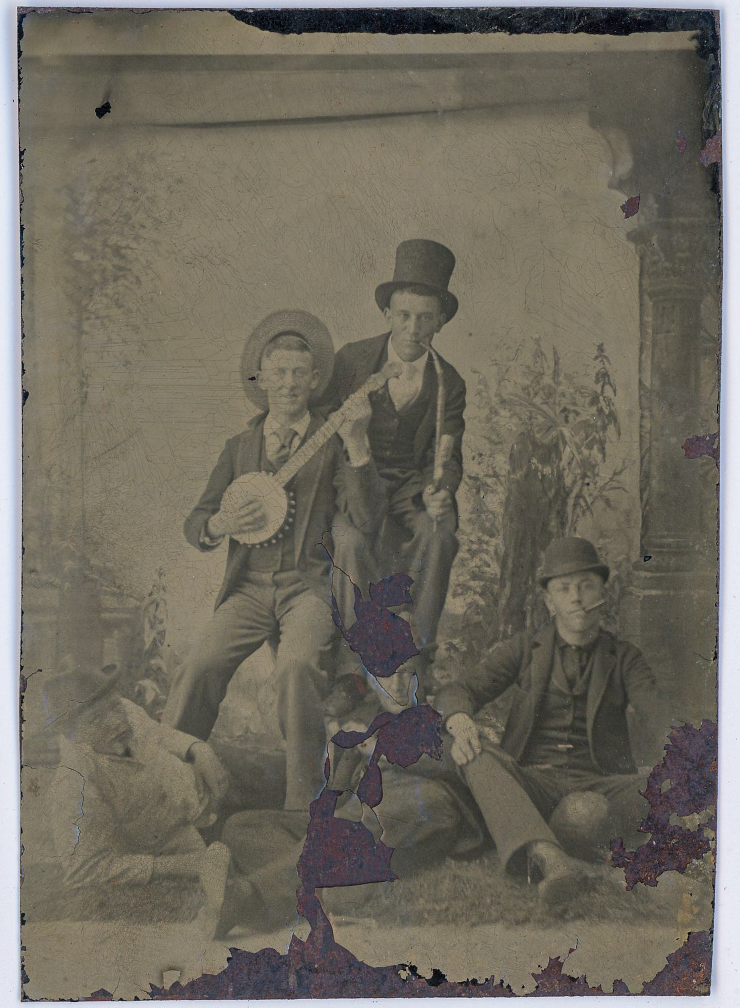 Tintype of Group with Banjo and Top Hat (1 of 1)