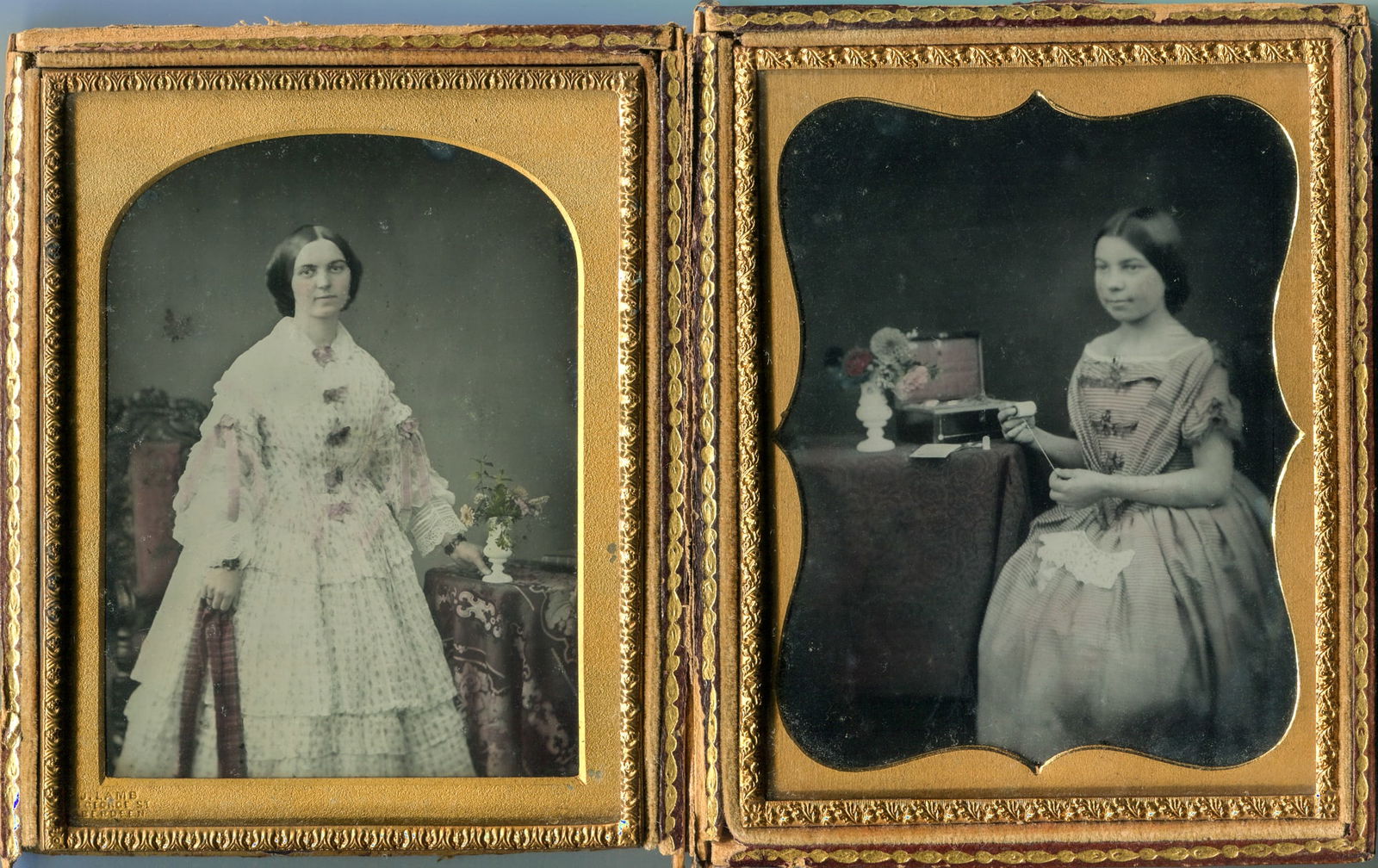 A Pair of Ambrotypes including a Woman Sewing (1 of 3)