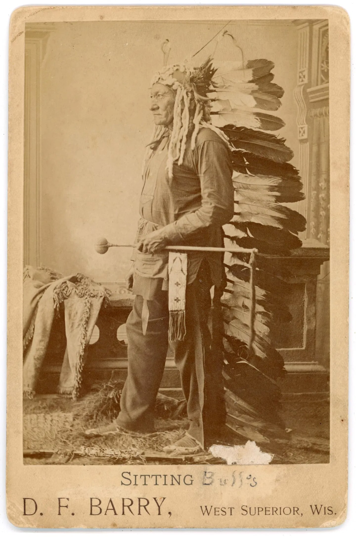 Cabinet Card of Sitting Bull in Full Headdress by D.F. Barry (1 of 2)