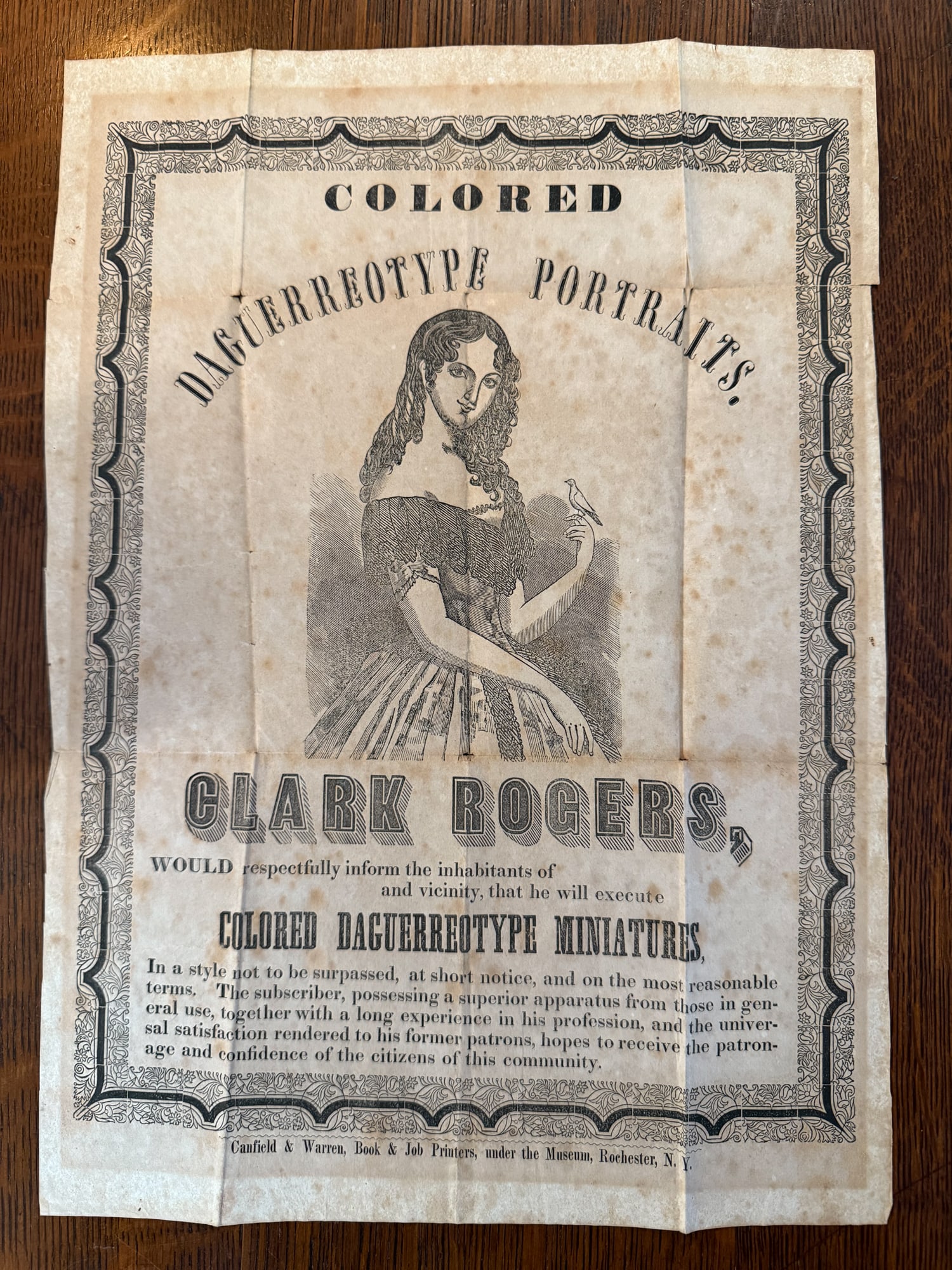 Daguerreian Advertising Broadside for Clark Rogers, Rochester, New York (1 of 1)