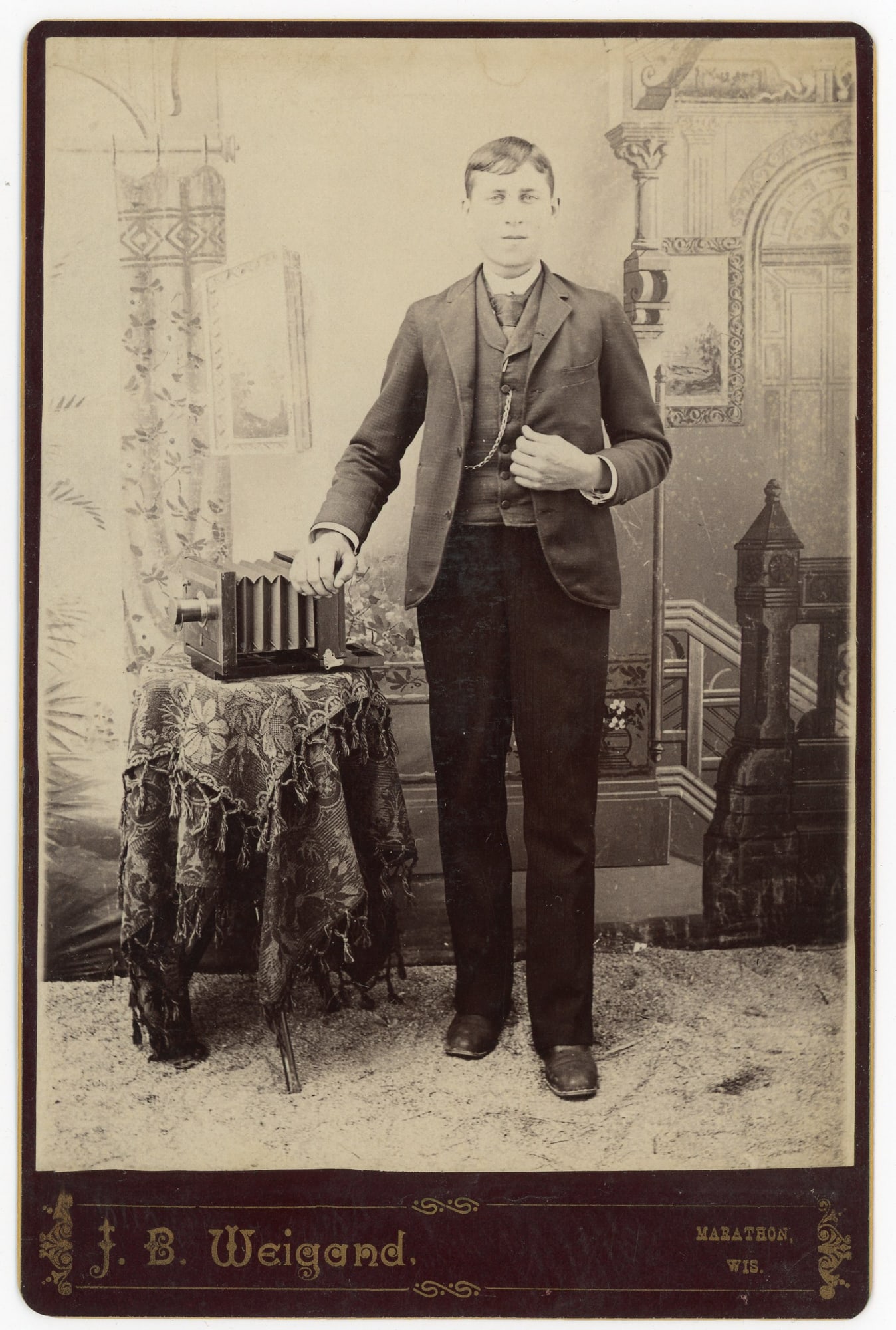 Cabinet Card Portrait of Photographer J.B. Weigand with His Camera (1 of 1)