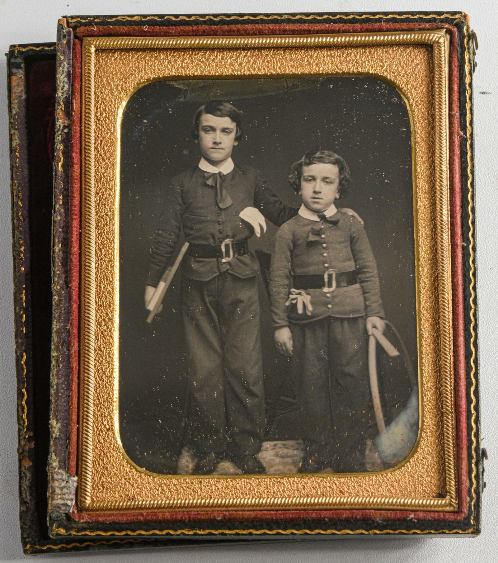 Quarter Plate Daguerreotype of Two Boys with Hoop Toy and Stick (1 of 4)