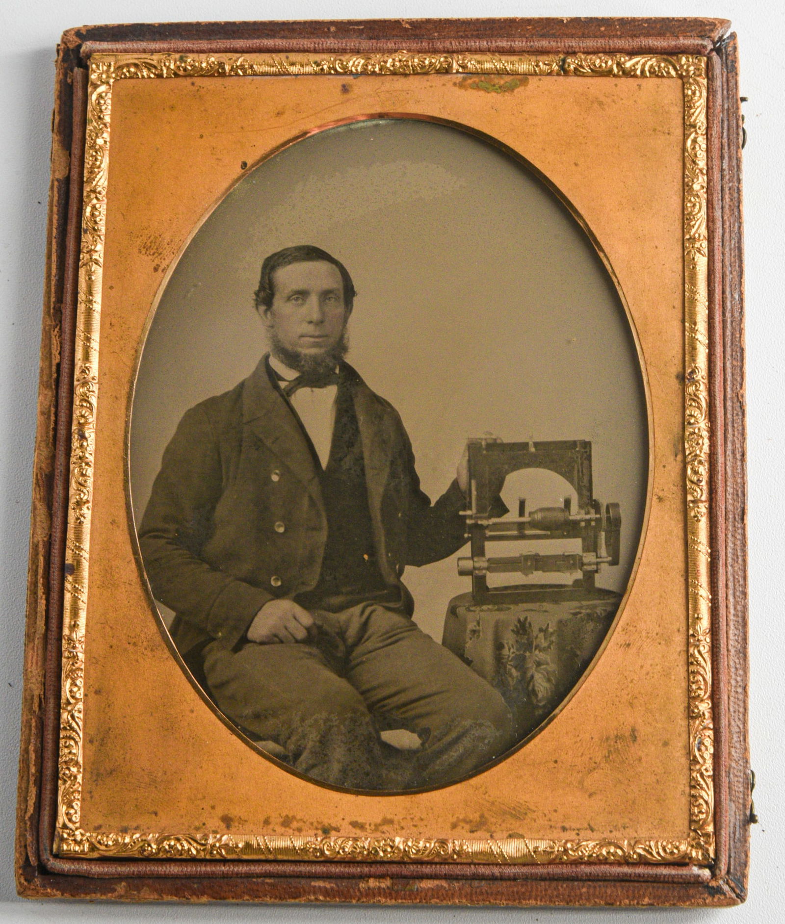 Half Plate Ambrotype of Man with a Patent Model (1 of 2)