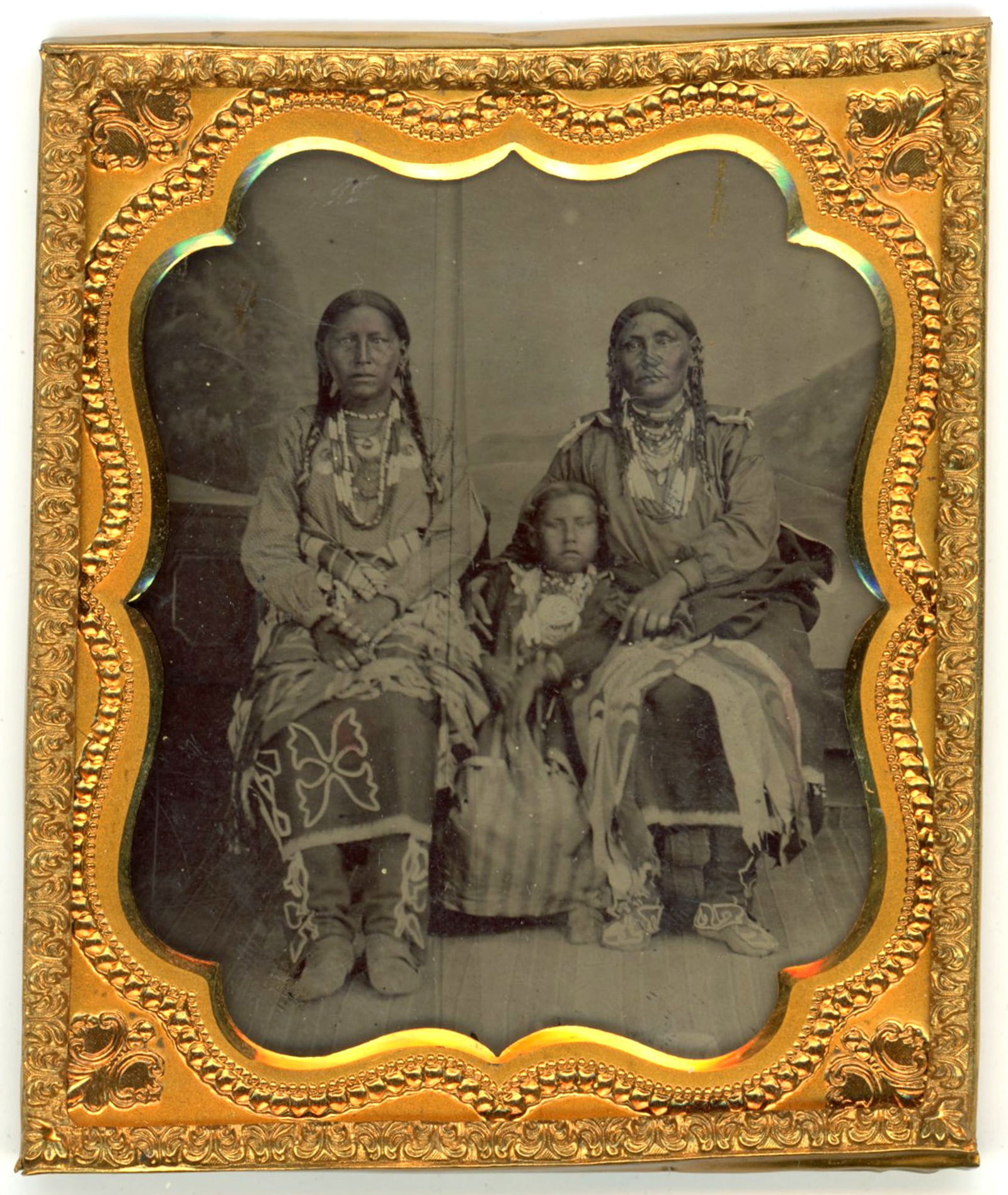 Sixth Plate Tintype of Native American Family in Beaded Regalia (1 of 1)