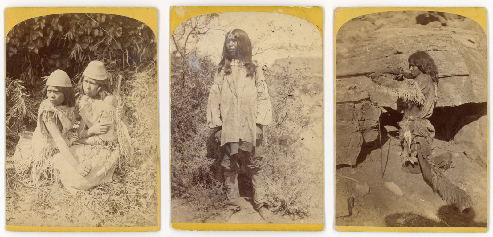 Three Early Stereoview Halves of Native Americans from the Powell Survey: Three rare early stereoview halves from the U.S. Geographical and Geological Survey of the Colorado River under the direction of J.W. Powell, featuring remarkable portraits of Native American individu