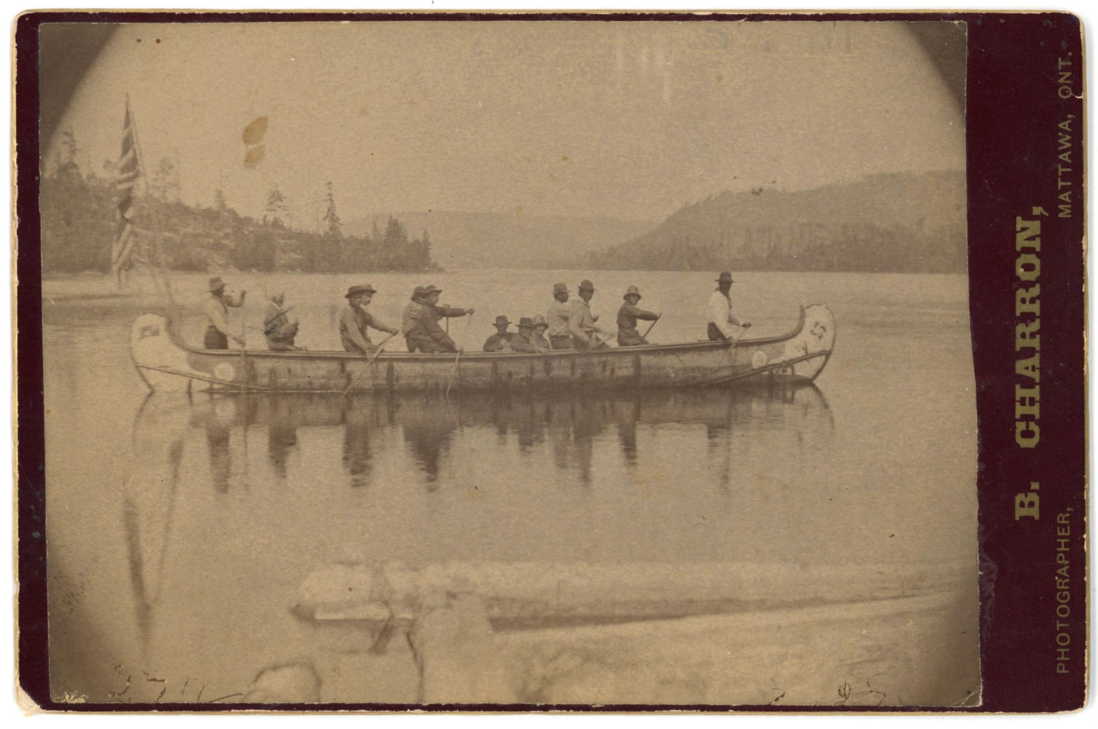 Cabinet Card Canadian Native American Canoe Scene by B. Charron (1 of 2)